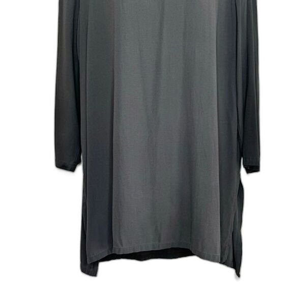 EILEEN FISHER GRAY CRAPE TEXTURED SILK TUNIC TOP SIZE LARGE 3/4 SLEEVES - Picture 3 of 10